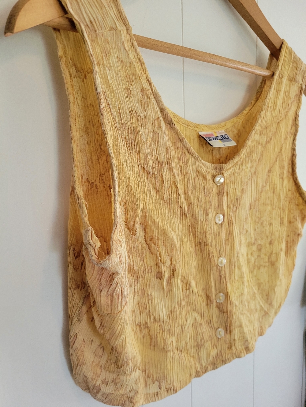 Vintage Encounter Crop Top With Buttons Womens Size Small Yellow Boho Hippie - Picture 5 of 11